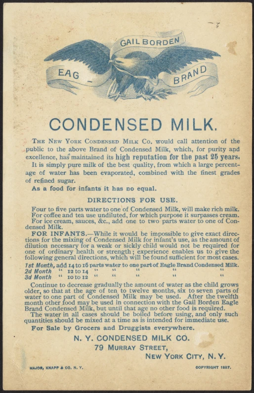an old paper containing a label for condenseed milk