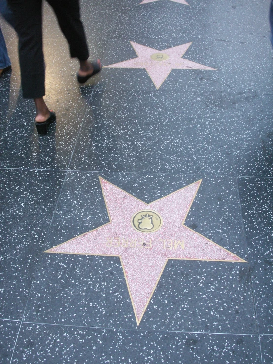 several people walk along the sidewalk on star hollywood