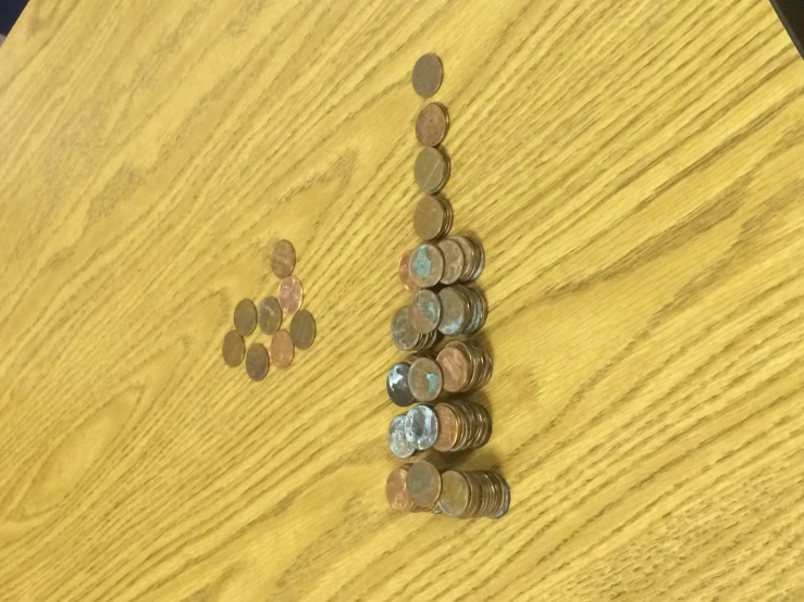 a pile of coins in a triangle with the word change spelled out