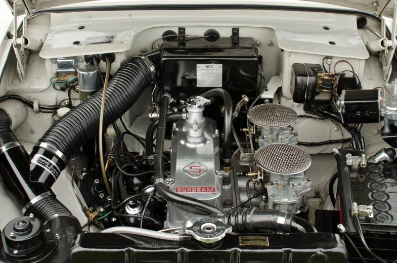 the engine is showing and its parts visible