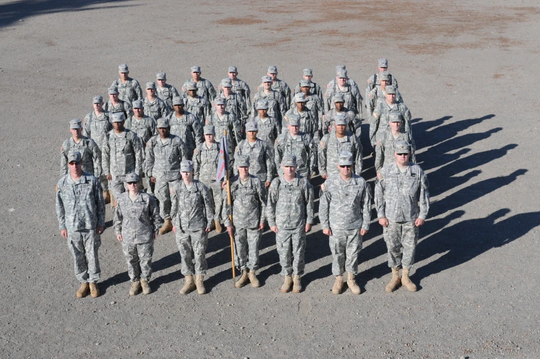 a military group standing in the middle of an open lot