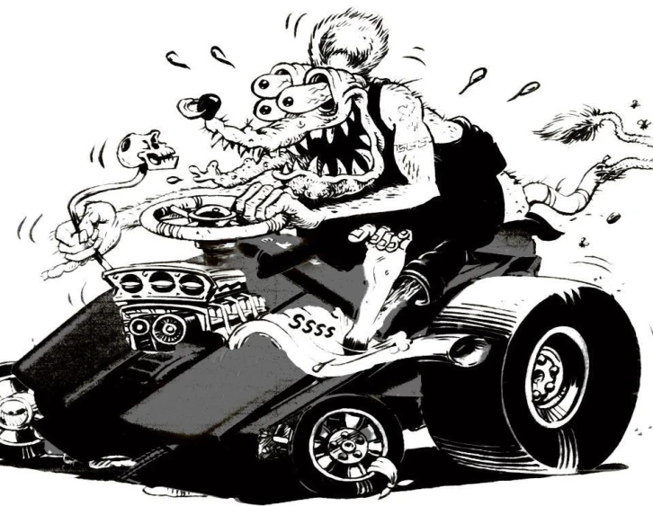 an illustration of a cartoon character riding a car