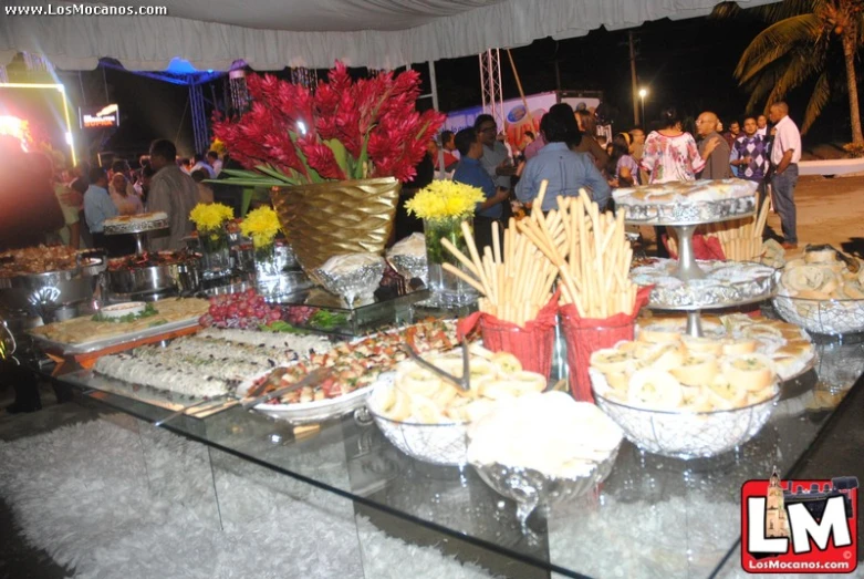 buffet table with many different types of food