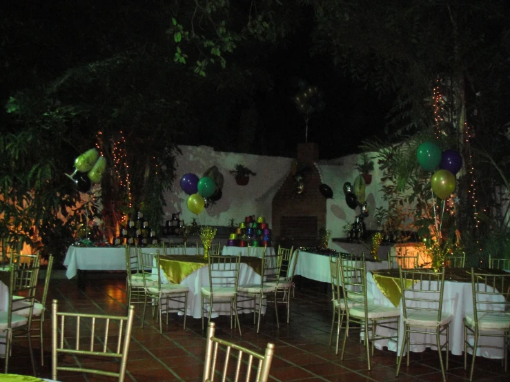 a view of a party setup in the dark