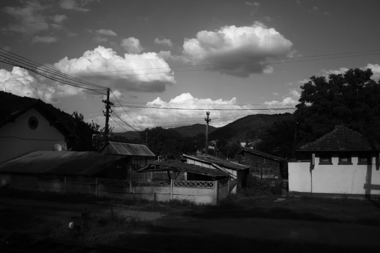 a black and white po of some buildings