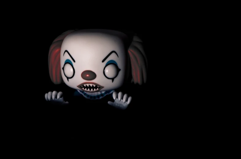 a clown mask is pictured in the dark