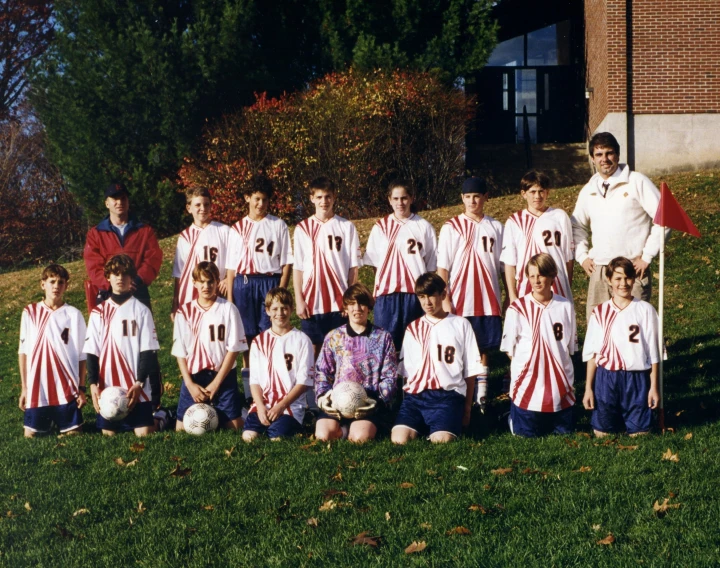 a bunch of s on a field with soccer balls