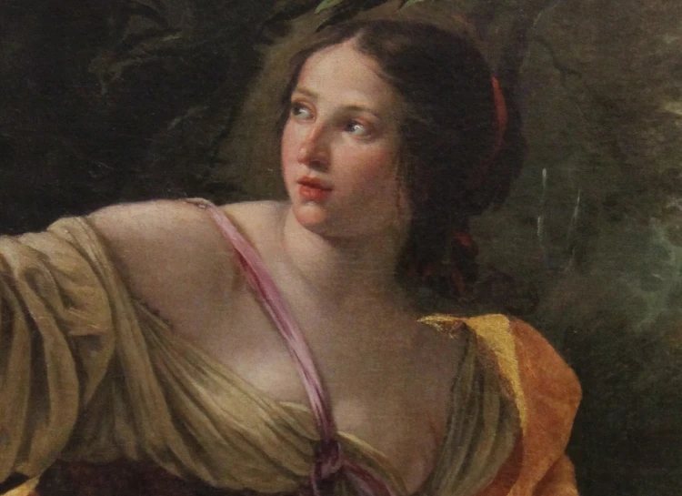 the painting is a close up of a female