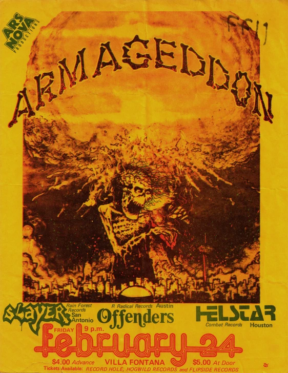 an old concert poster for armagedon