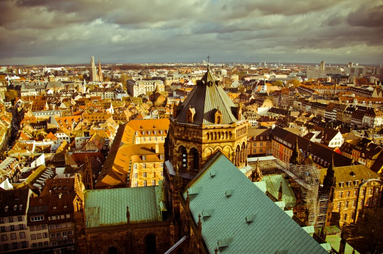 view of old city with dramatic sky