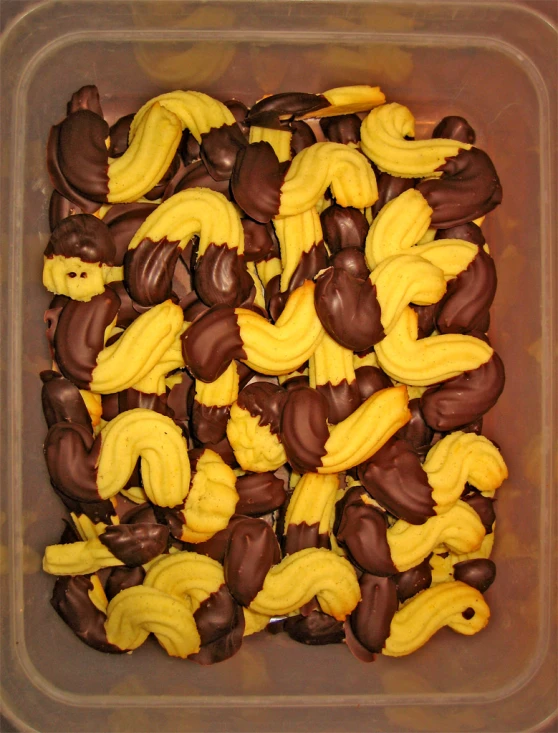 chocolate and banana cookies arranged in different shapes