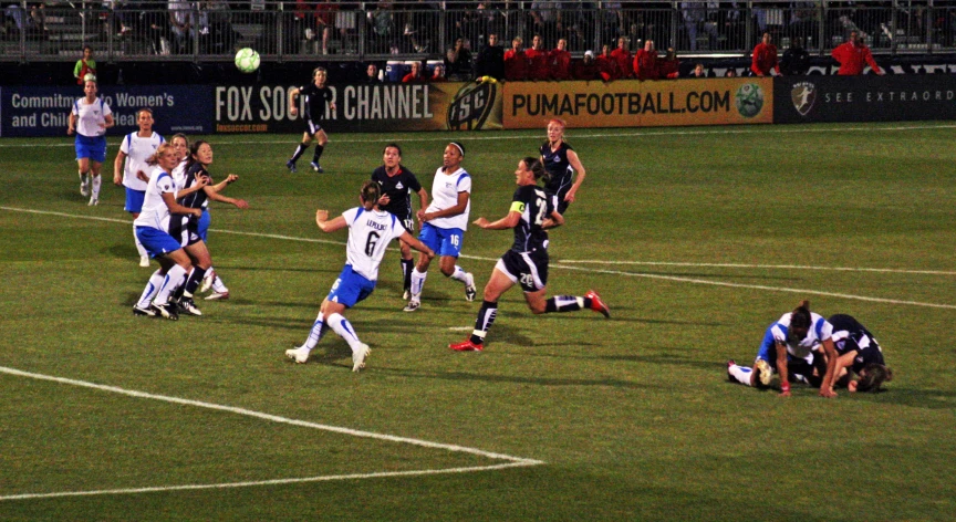 players from a soccer team playing in a soccer match