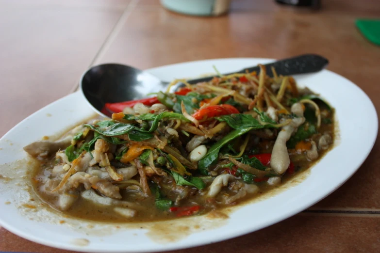 a plate with some type of stir fry on it