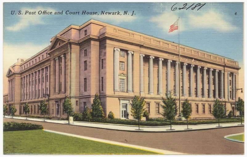 the postcard features the official building of the u s court of congress, newark