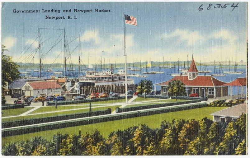 a view of the harbor and town of georgetown, on a postcard