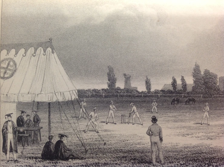 a drawing of people playing a game on a field