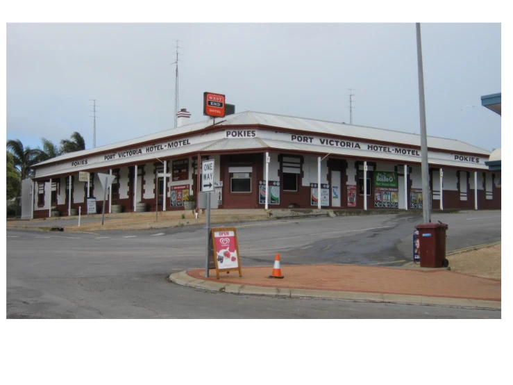 a building with red and white letters on top