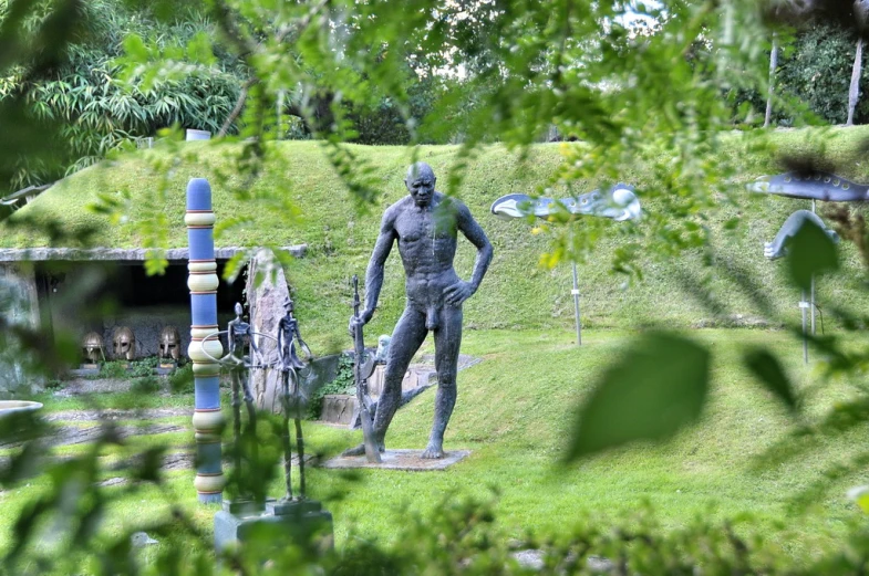 a statue is shown by some fake statues