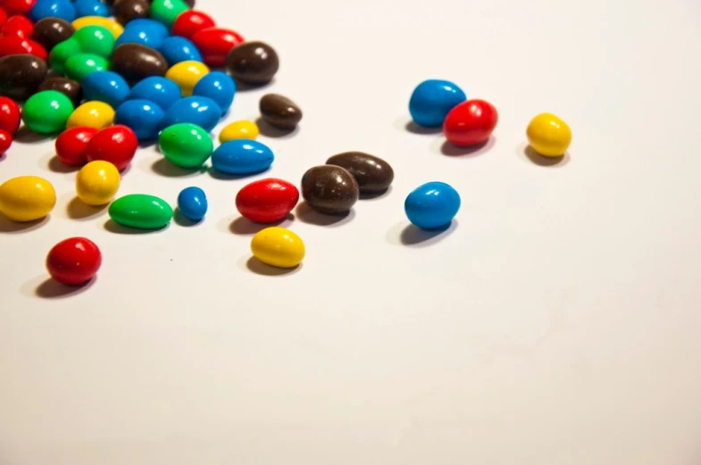 multi colored chocolate candy on white table