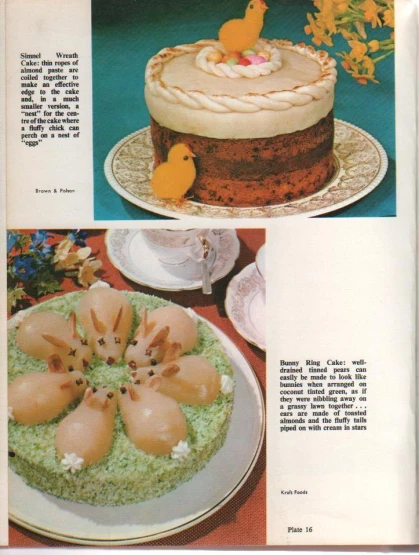 a magazine showing an article with a cake decorated as bunnies