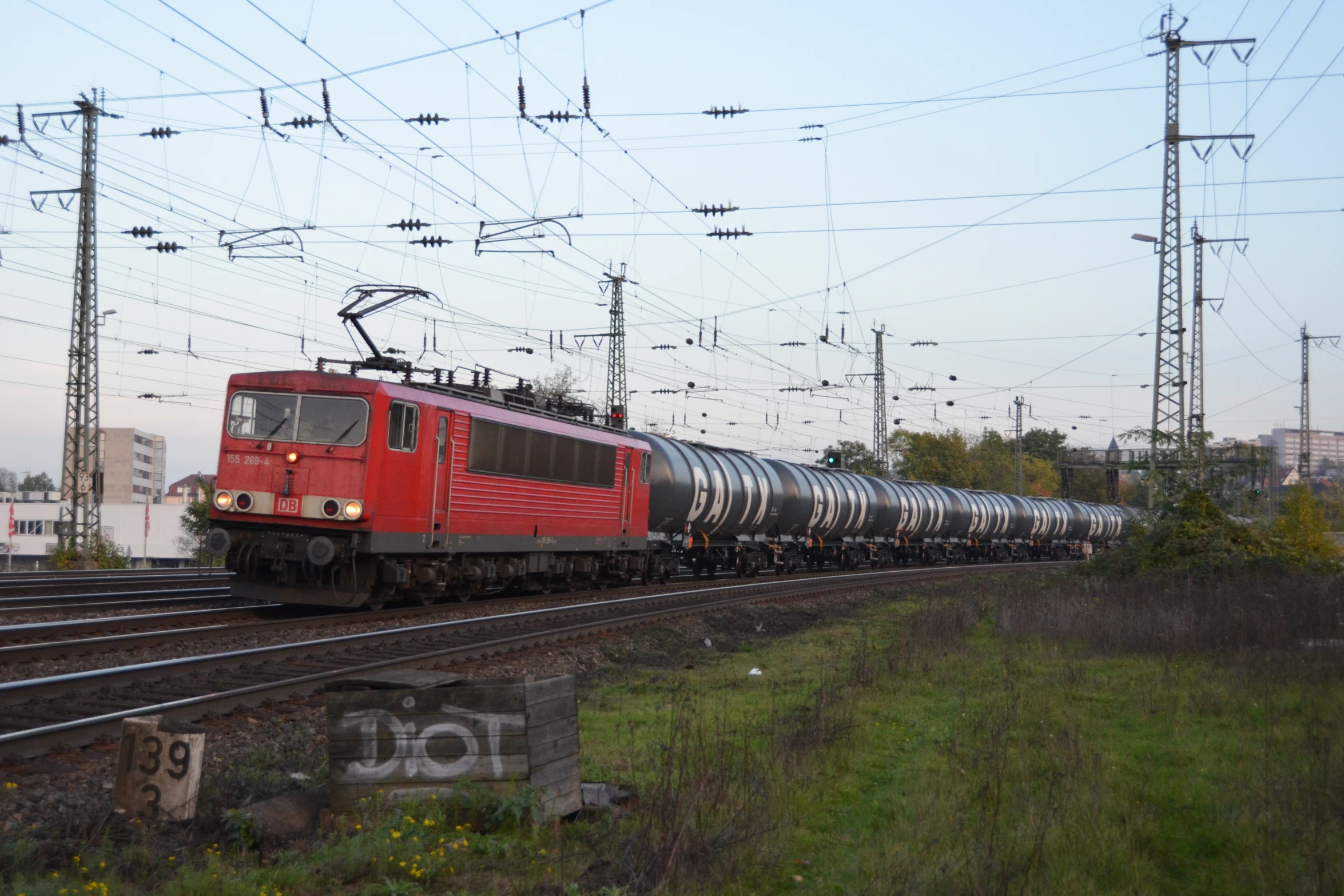 a train is moving through the train tracks