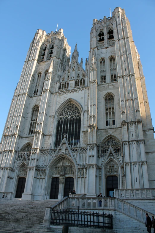 people walking on steps near large gothic church