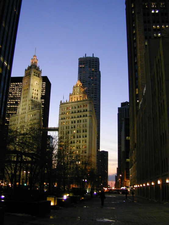 the view of buildings at twilight, through a window