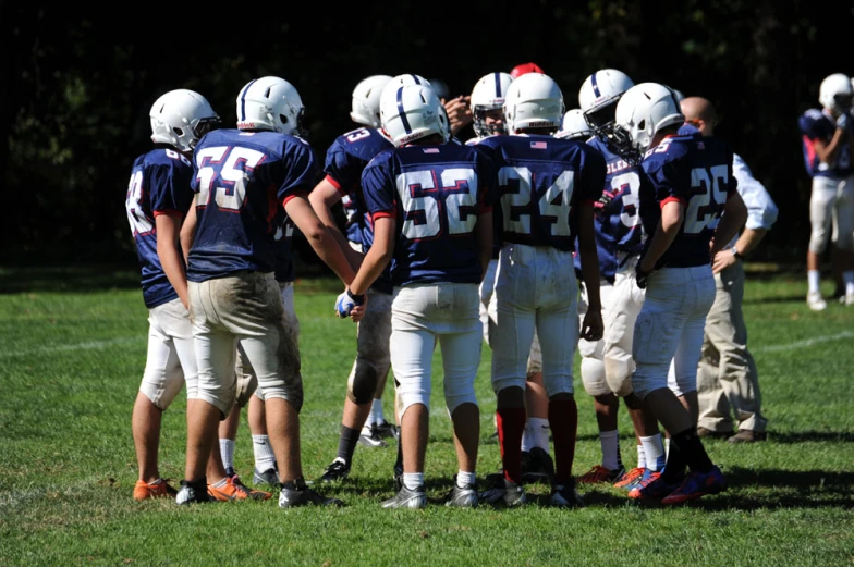 a football team is huddled together on the field