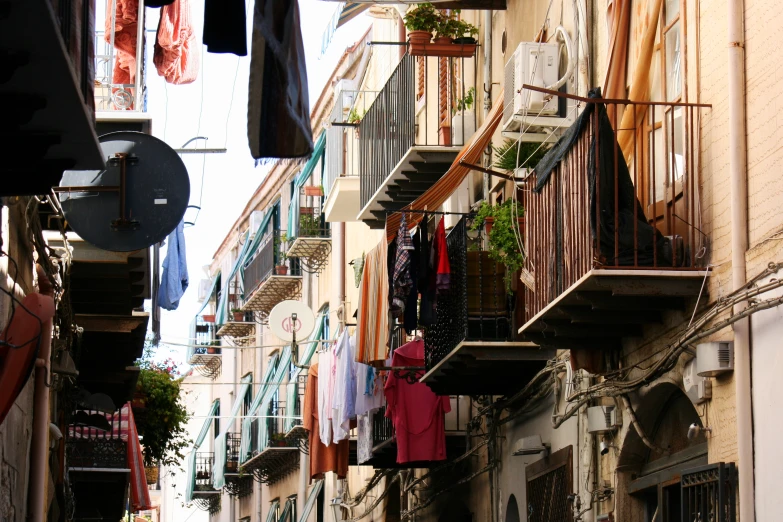 many clothes hung out to dry on the lines