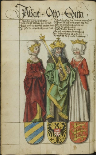 an image of two men and a woman in medieval costumes