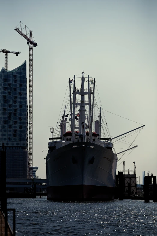 a big ship is out in the water