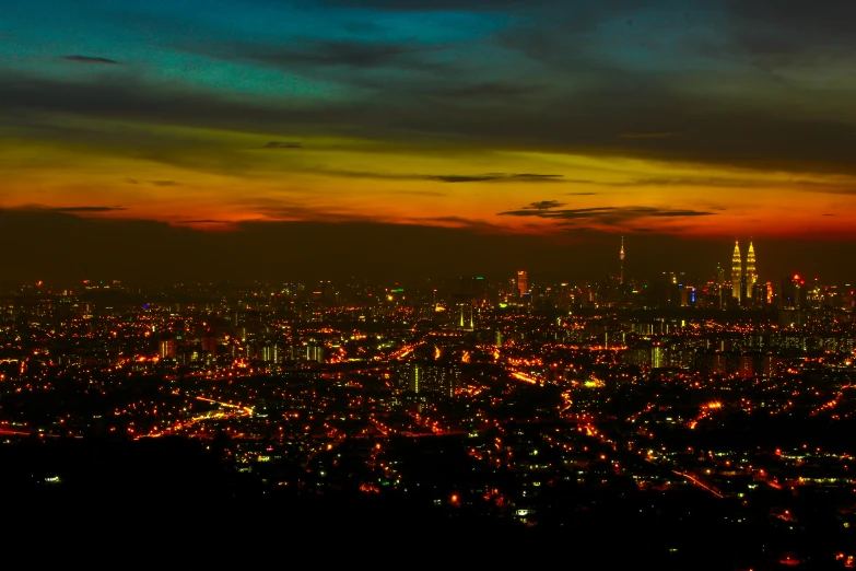 the lights on a city are brightly colored