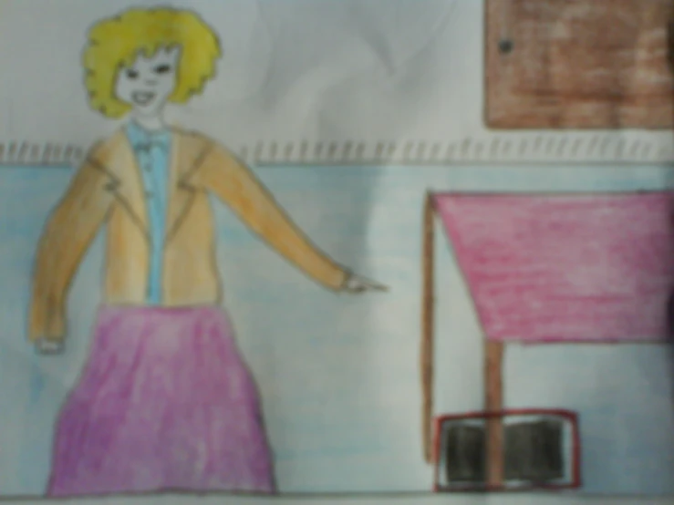 the drawing is of a woman in pink and orange