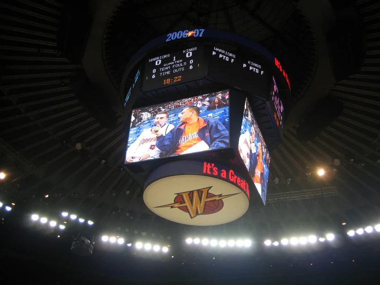 the large television screen in the center of the arena