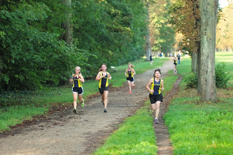 group of people running in a race down a path