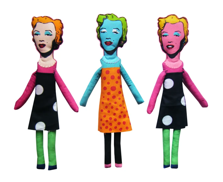three cartoon dolls with different colored hair and noses