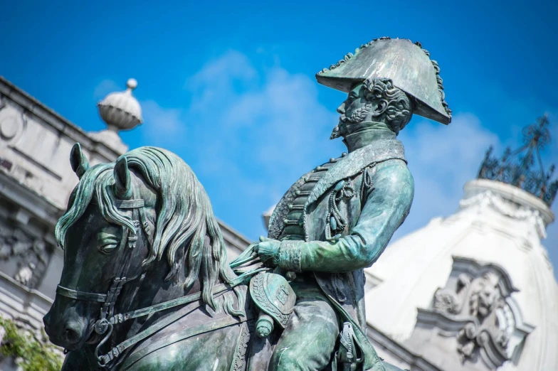 the equestrian statue is looking at soing blue