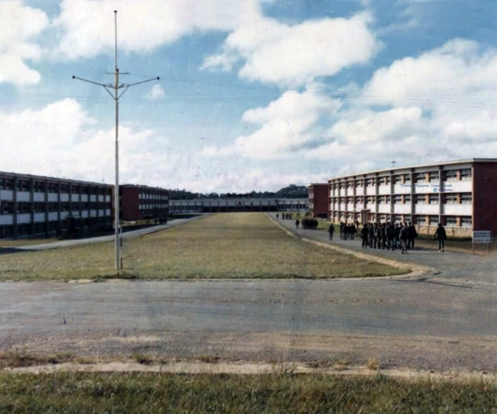 the view of several motels that appear to be being occupied by the horse