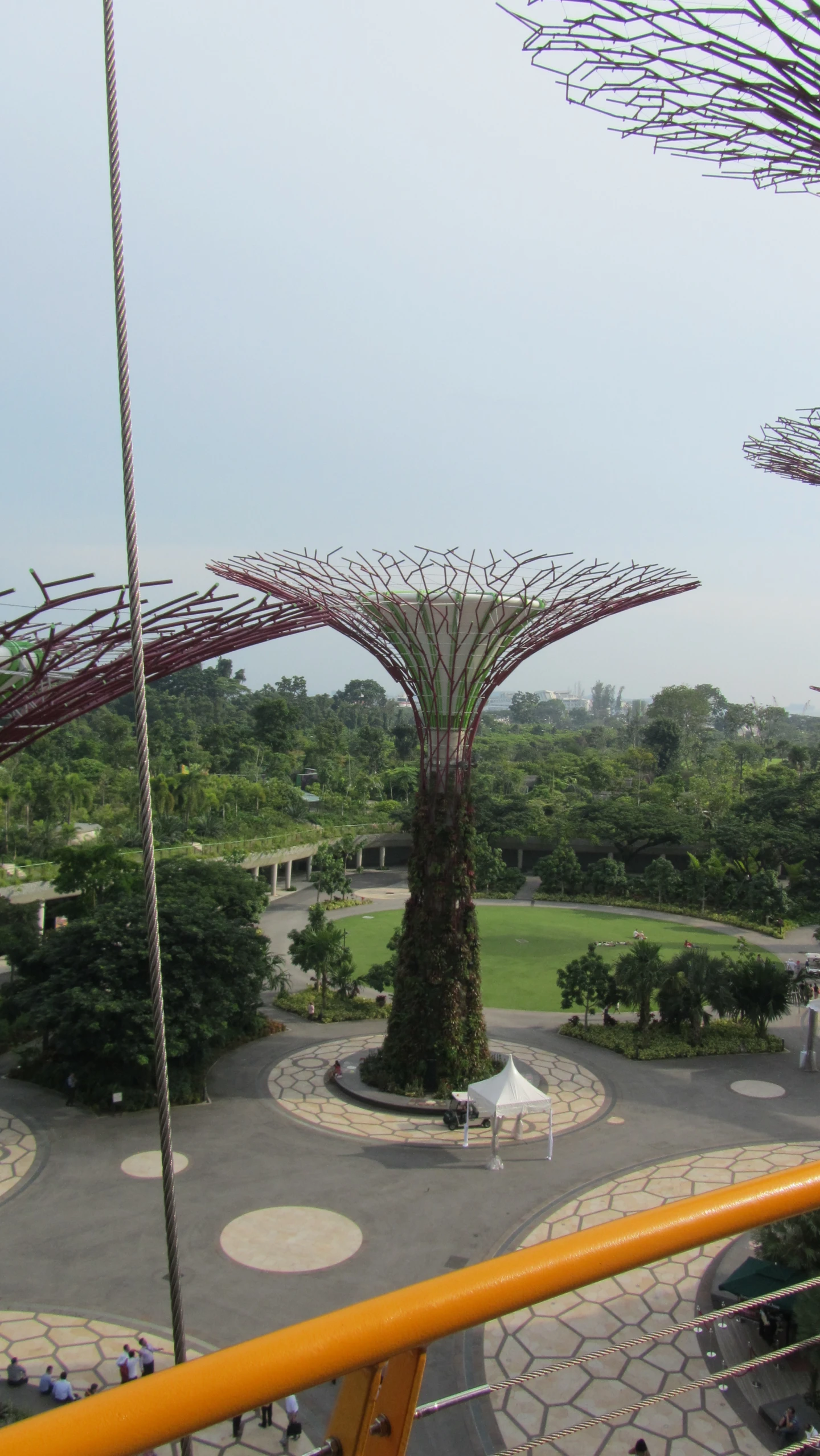 a view of a city park with trees and people walking