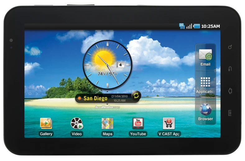 a tablet with an animated clock on the screen