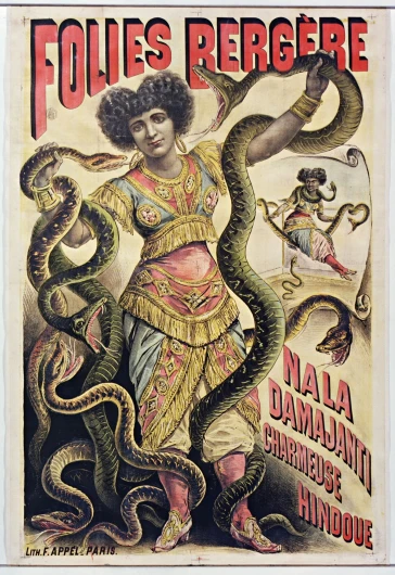 an ornate advertising for a dance show, featuring snake