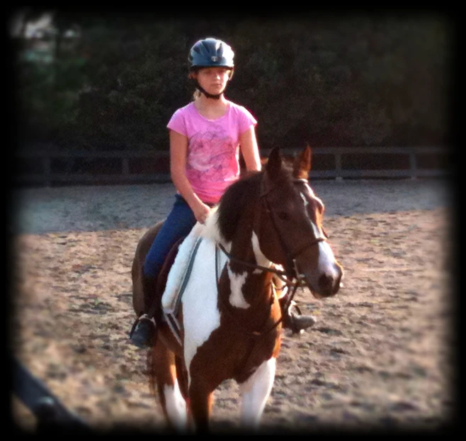 a  riding a horse on the farm