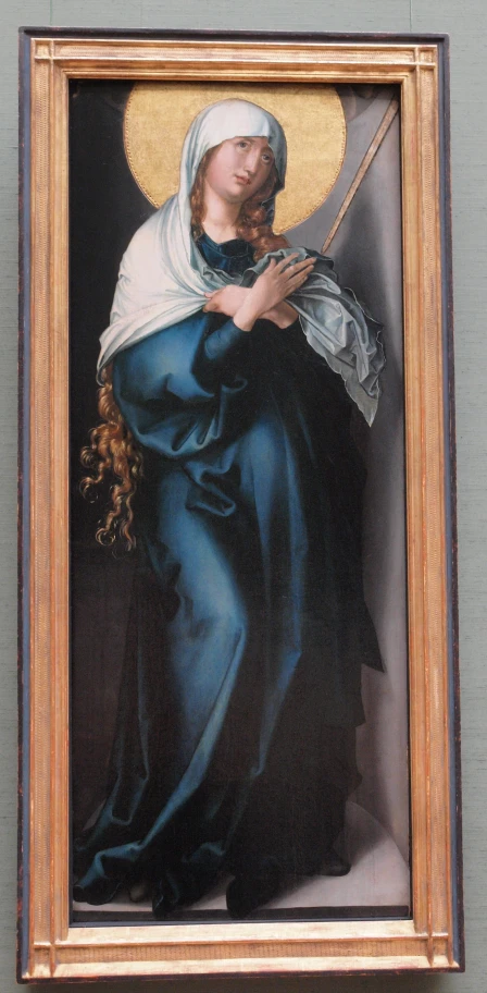 the painting shows the mother holding a staff