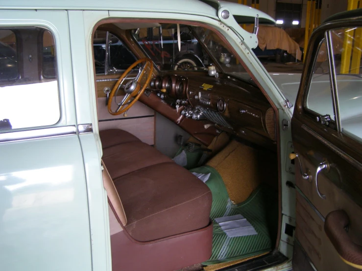 there is a seat on the inside of a car