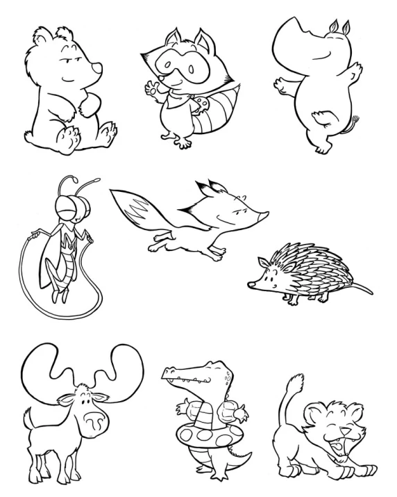 several cartoon animals with different emotions