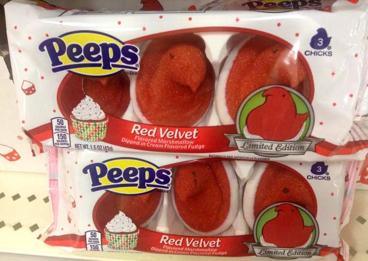 two packages of pees sitting on top of each other