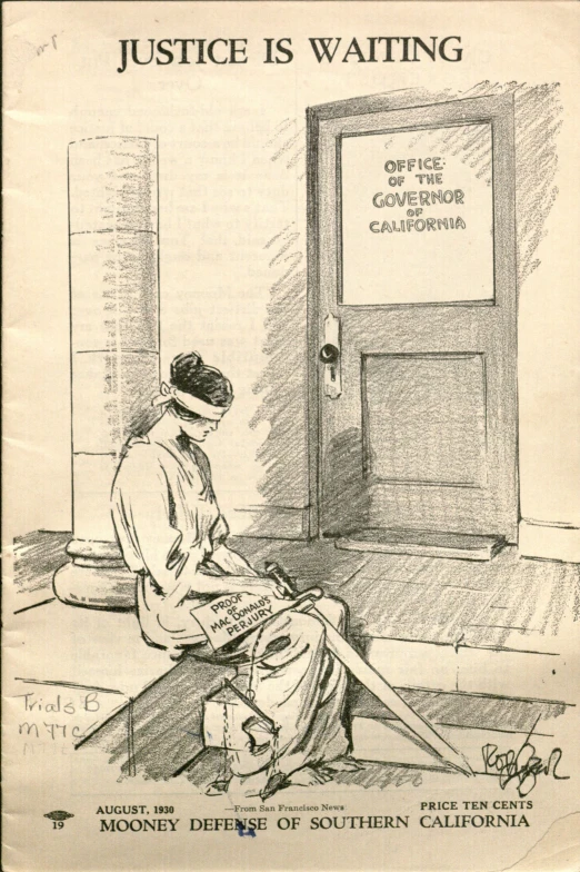 a political cartoon from an unknown magazine about justice is waiting
