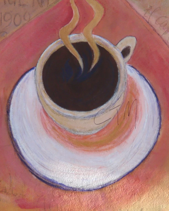 a cup of coffee sits on a saucer