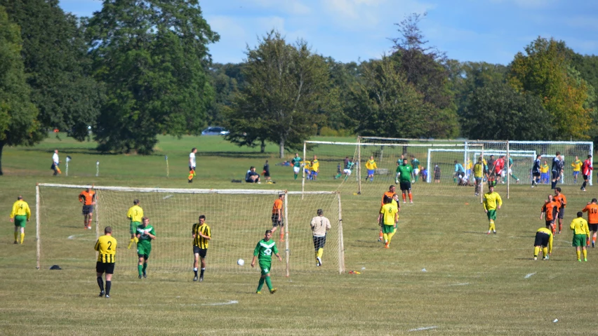 the players are in the field playing soccer