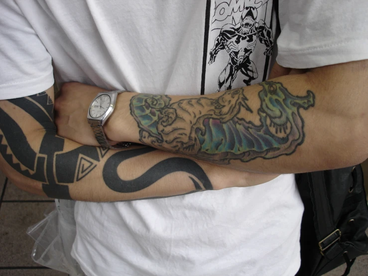 a man's arm with tattoo on it